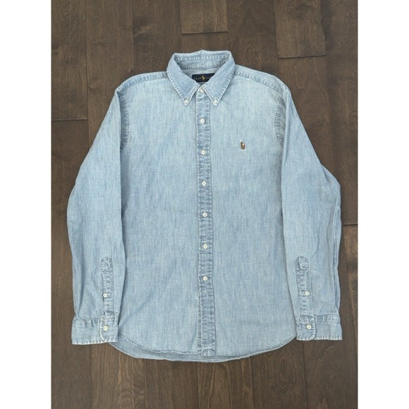 Ralph Lauren Other - Ralph Lauren Shirt Mens L Blue Denim Chambray Long Sleeve Button Down Flesh Pony